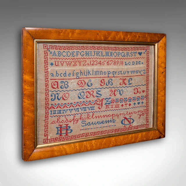 Antique Needlework Sample, English, Framed, Embroidery, Decor, William IV, 1835