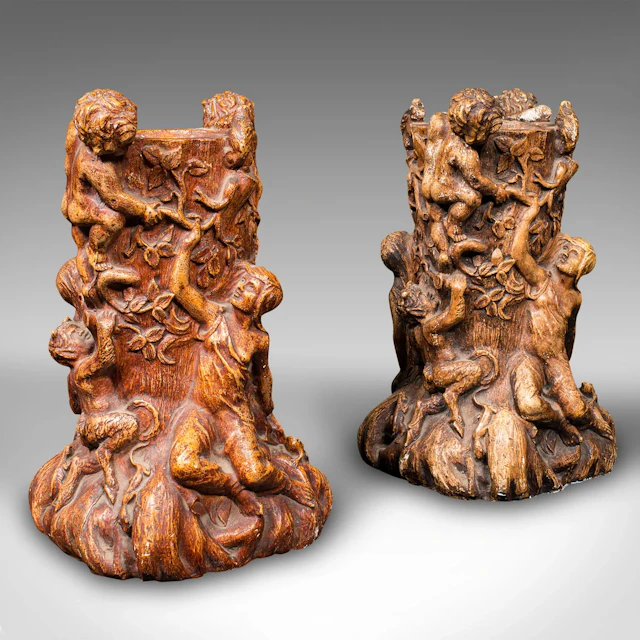 Pair Of Vintage Centrepiece Candle Holders, French, Plaster, Decor, Candlestick