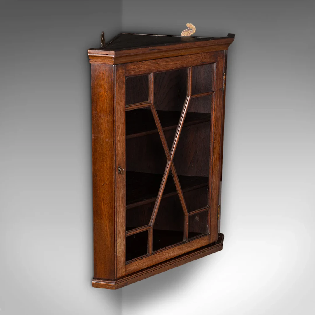 Small Antique Corner Cabinet, English, Glazed Display Cupboard, Edwardian, 1910