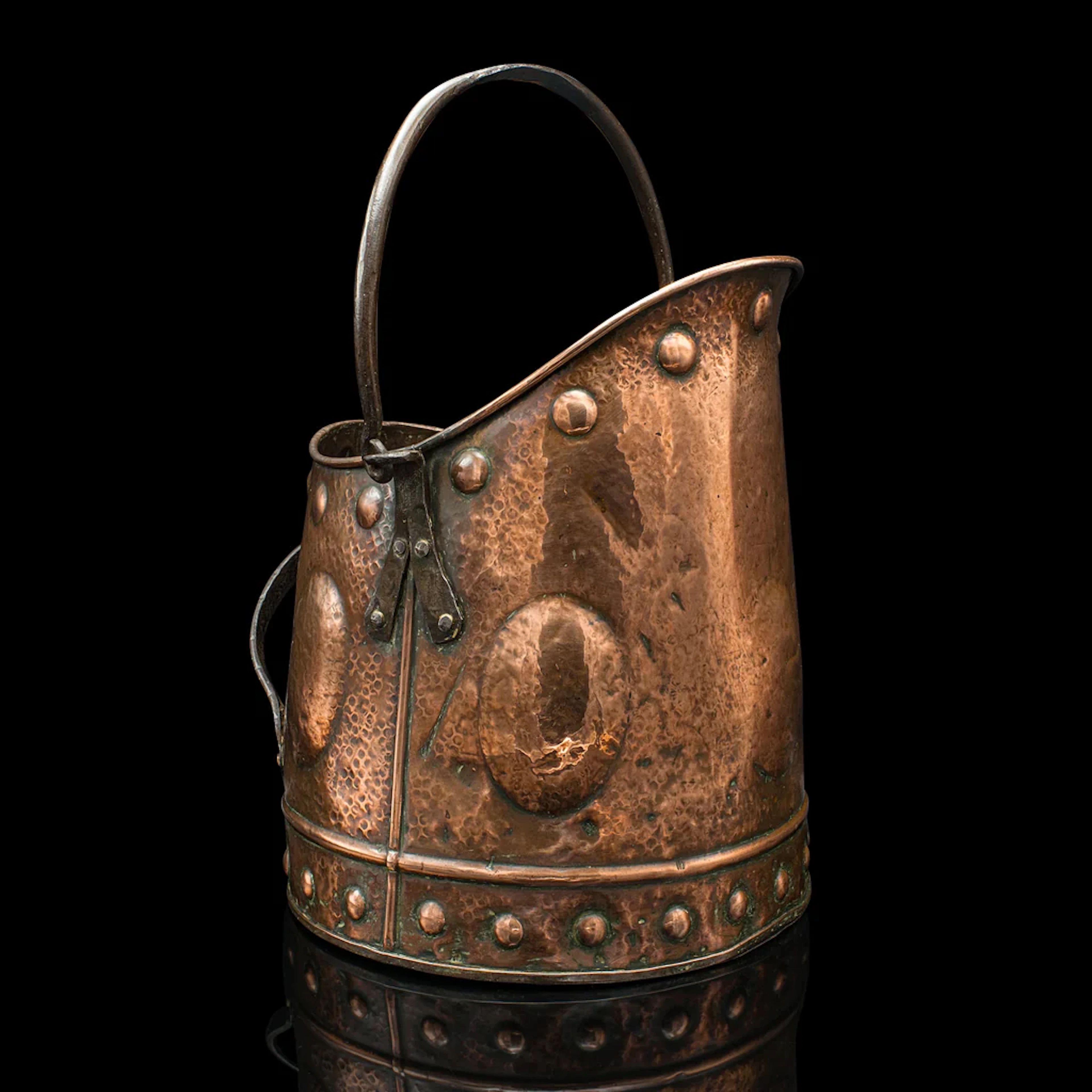 Antique Coal Scuttle, Scottish Copper, Fireside Bin, Aesthetic Period