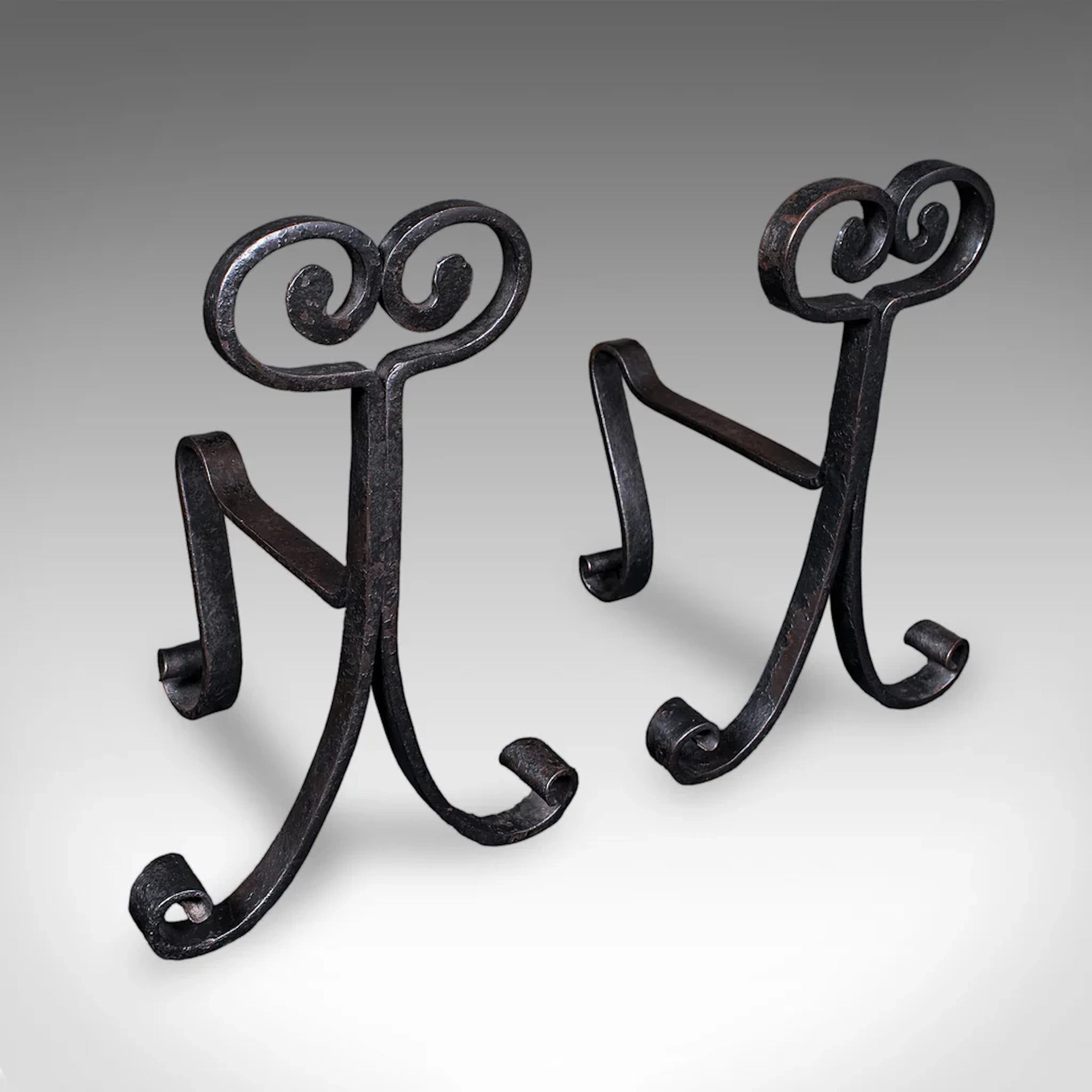 Pair of Antique Fire Tool Rests, French, Andirons, Art Nouveau, Victorian, 1900