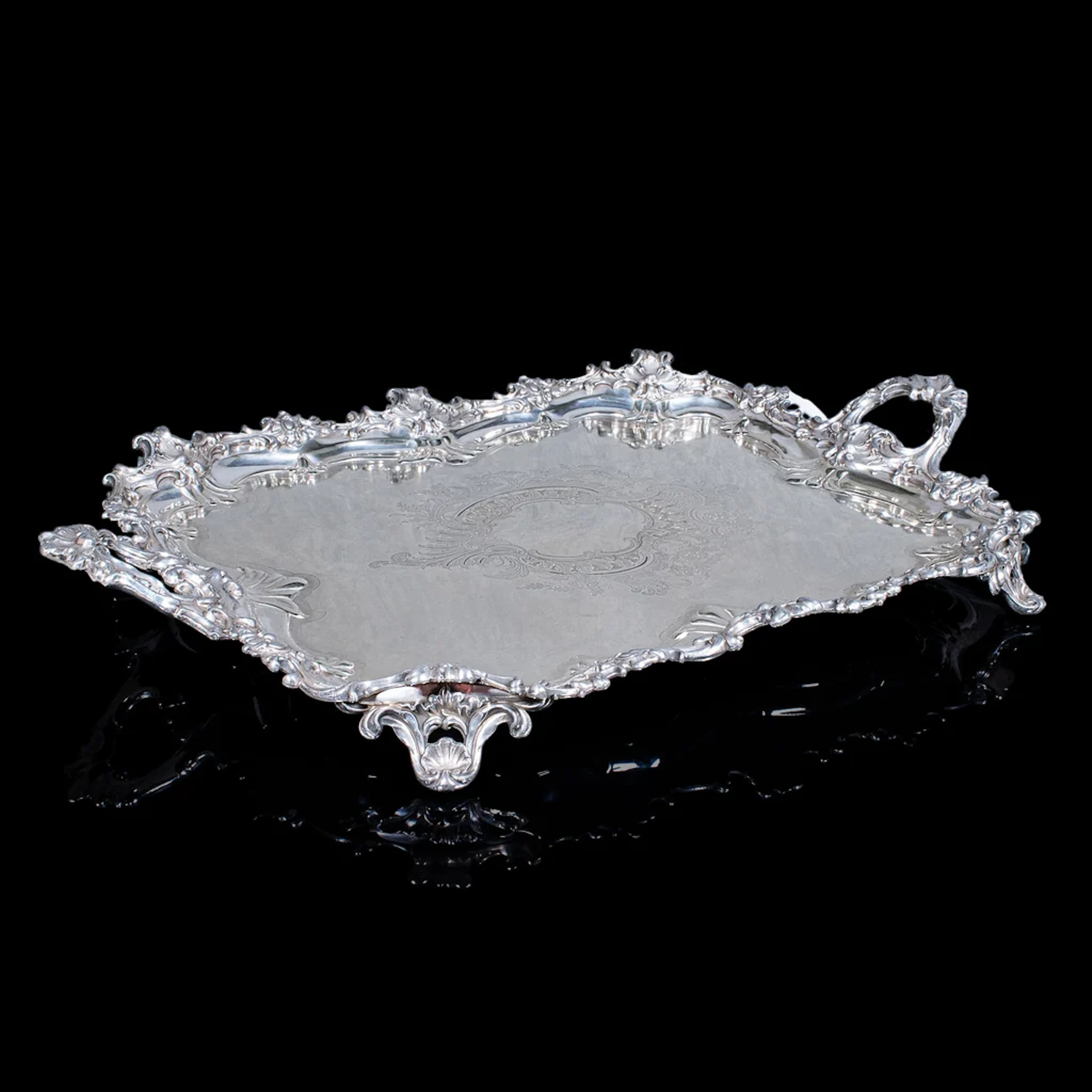 Large Antique Presentation Tray, English, Silver Plate, Afternoon