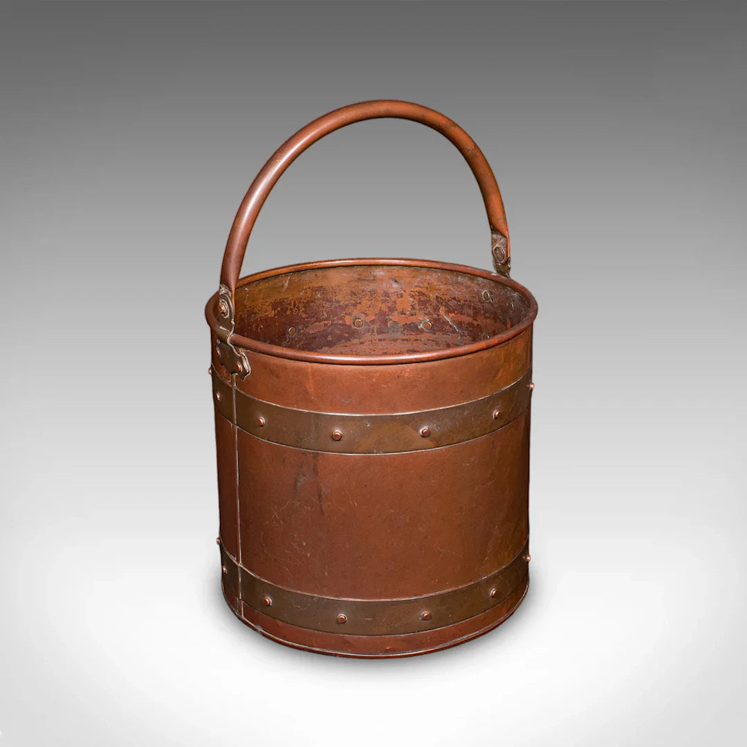 Antique Waste Paper Basket, English, Copper, Study, Office, Cornish, Edwardian