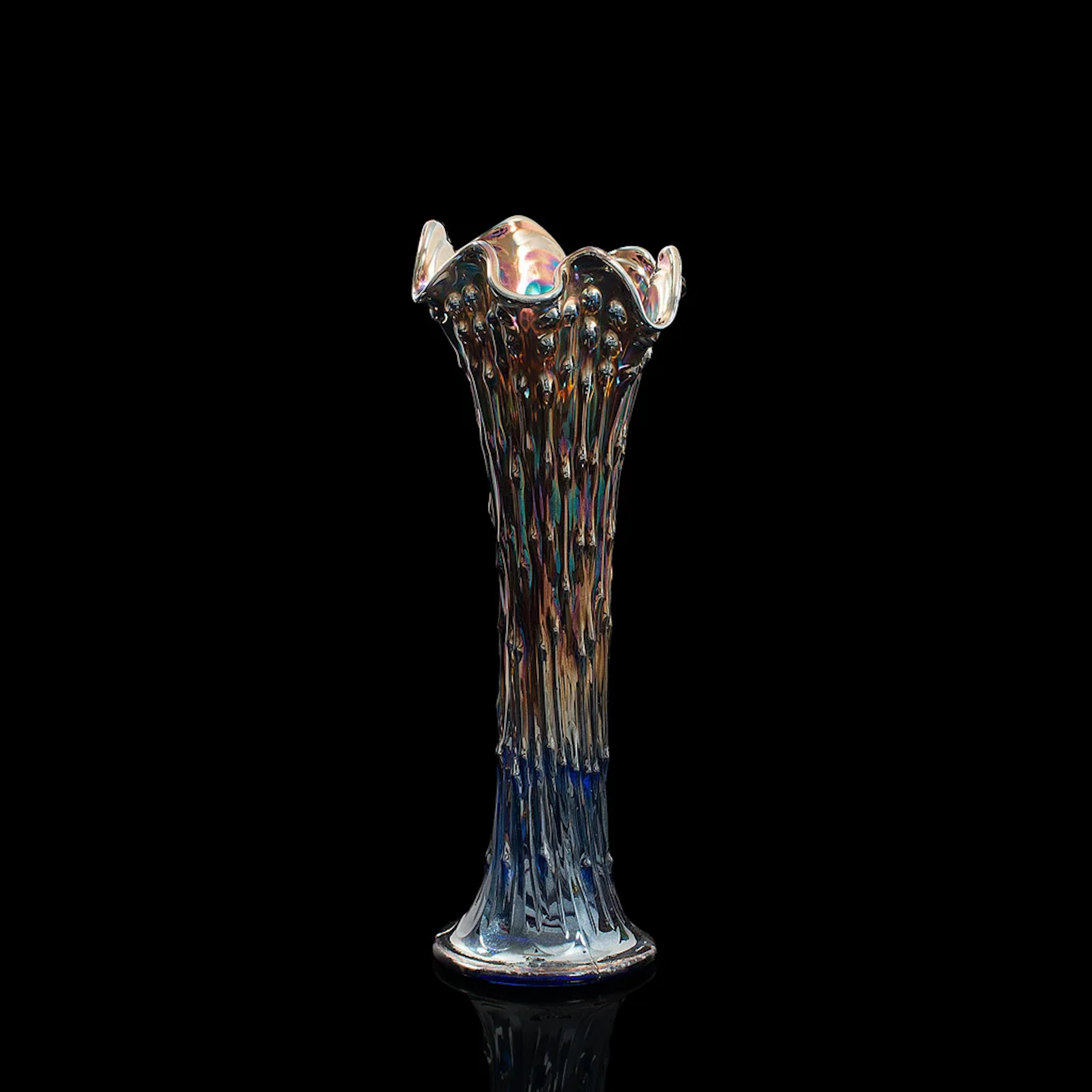 Tall Vintage Decorative Carnival Vase, English, Glass, Flower, Mid