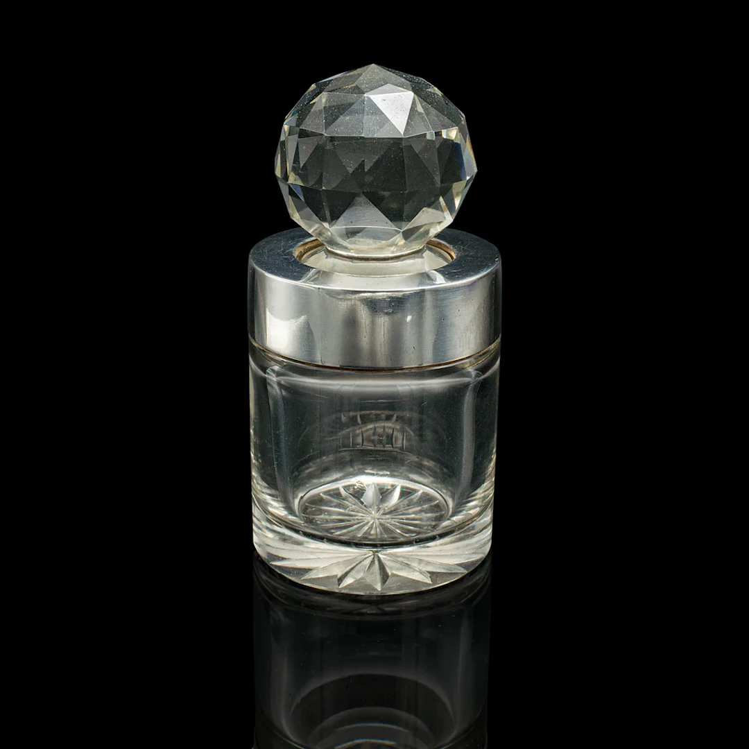 Small Antique Scent Bottle, English, Glass, Silver, Perfume, Hallmark