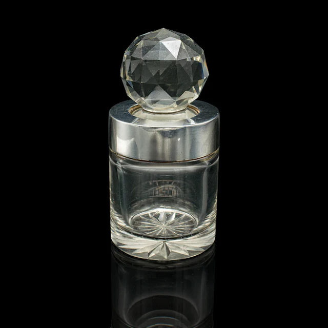 Small Antique Scent Bottle, English, Glass, Silver, Perfume, Hallmark