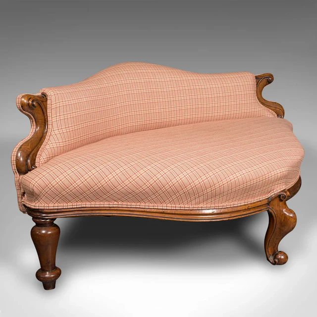 Antique Love Seat, English, Walnut, Duet Bench, Dog Bed, Small Settee