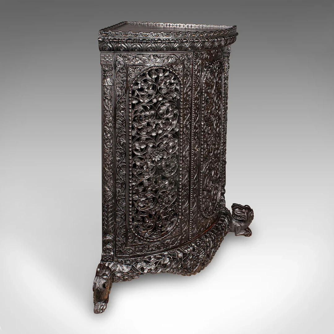 Antique Veranda Gin Cabinet, Ceylon, Teak, Corner Cupboard, Victorian, C.1880