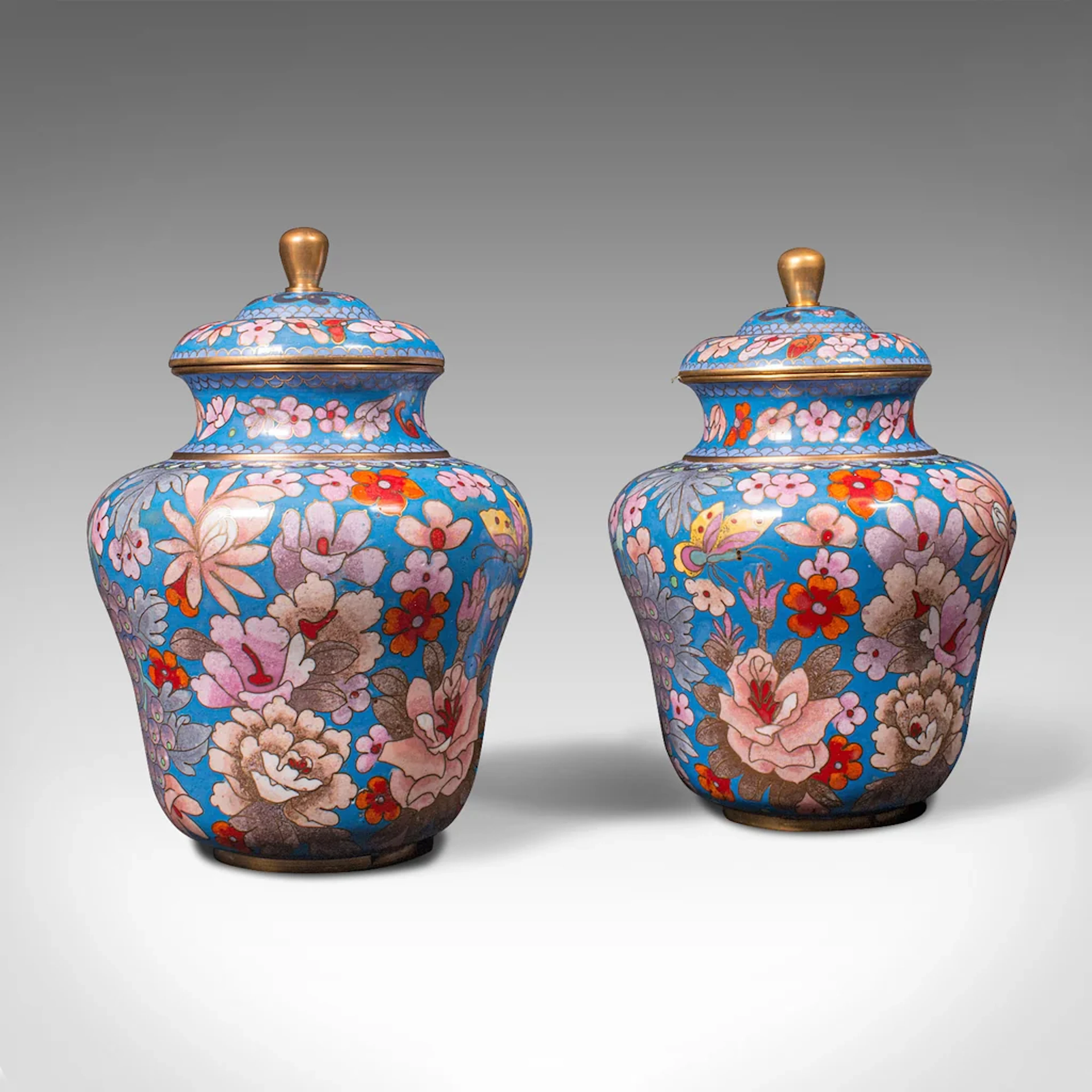 Pair Of Antique Cloisonne Spice Jars, English Ceramic, Decorative