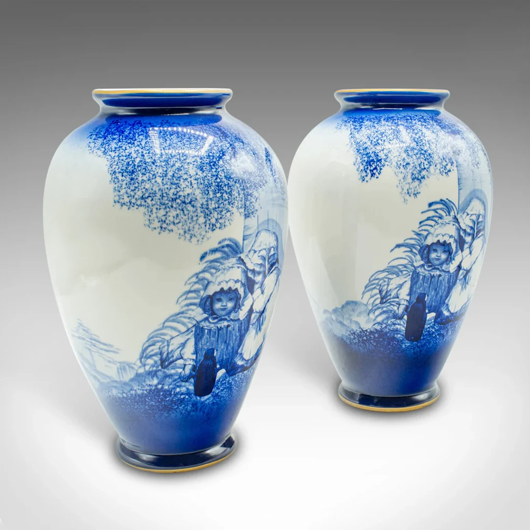 Pair Of Vintage Display Vases, English, Ceramic Flower Urn, Potteries, C.1970