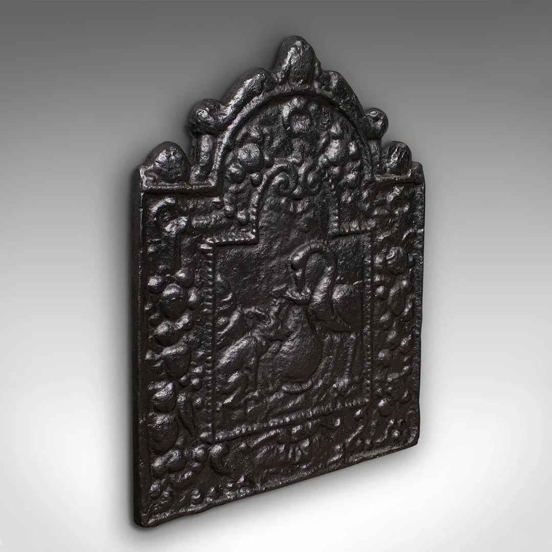 Small Antique Fire Back, English Cast Iron, Fireplace Reflector, Victorian