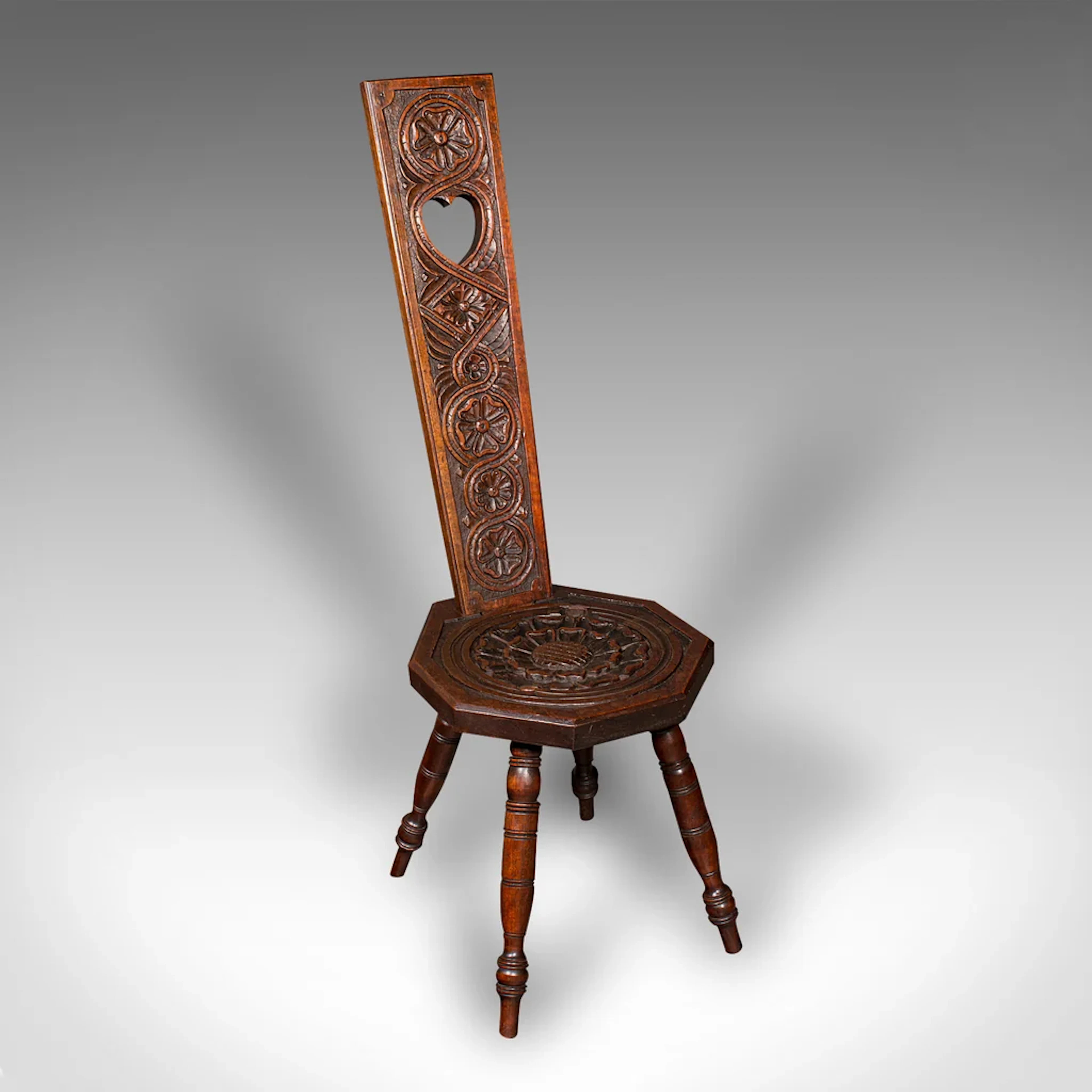 Antique Spinning Chair, English, Carved, Work Stool, Seat, Victorian