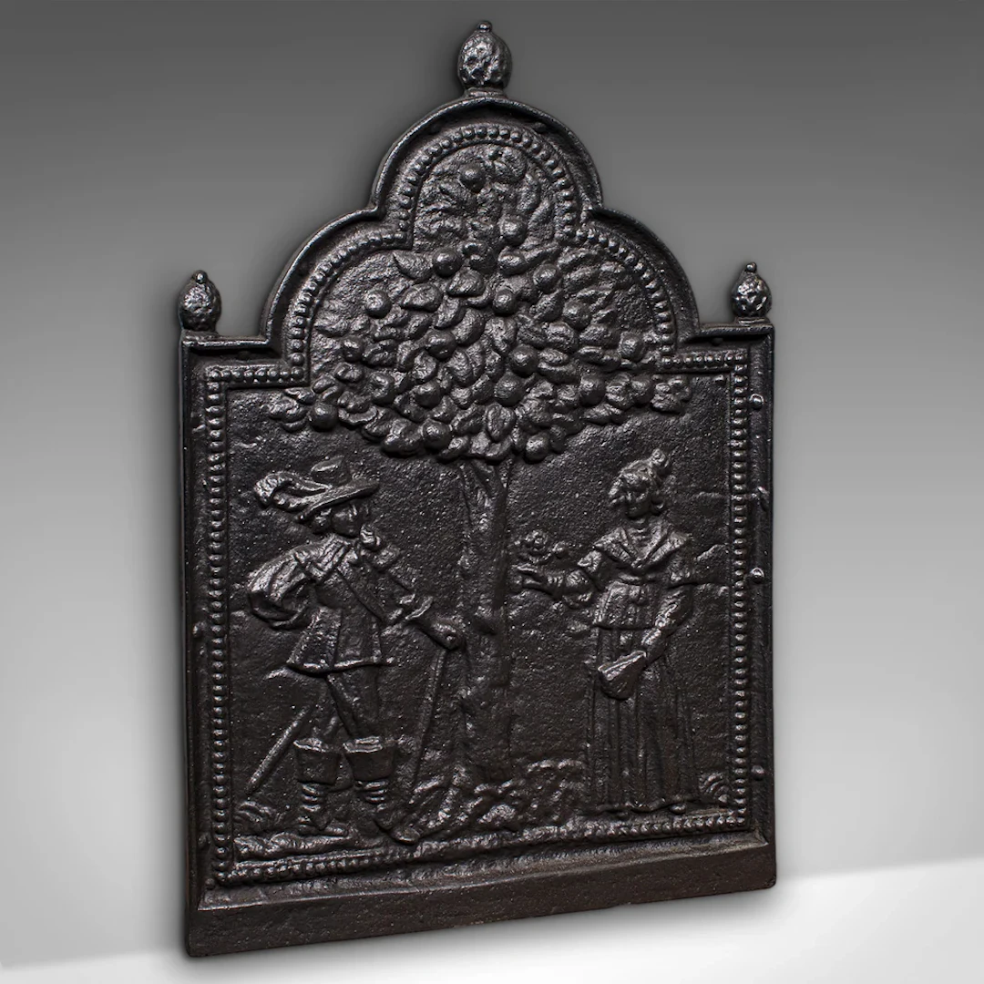 Antique Tree of Life Fire Back, English Cast Iron Fireplace Reflector