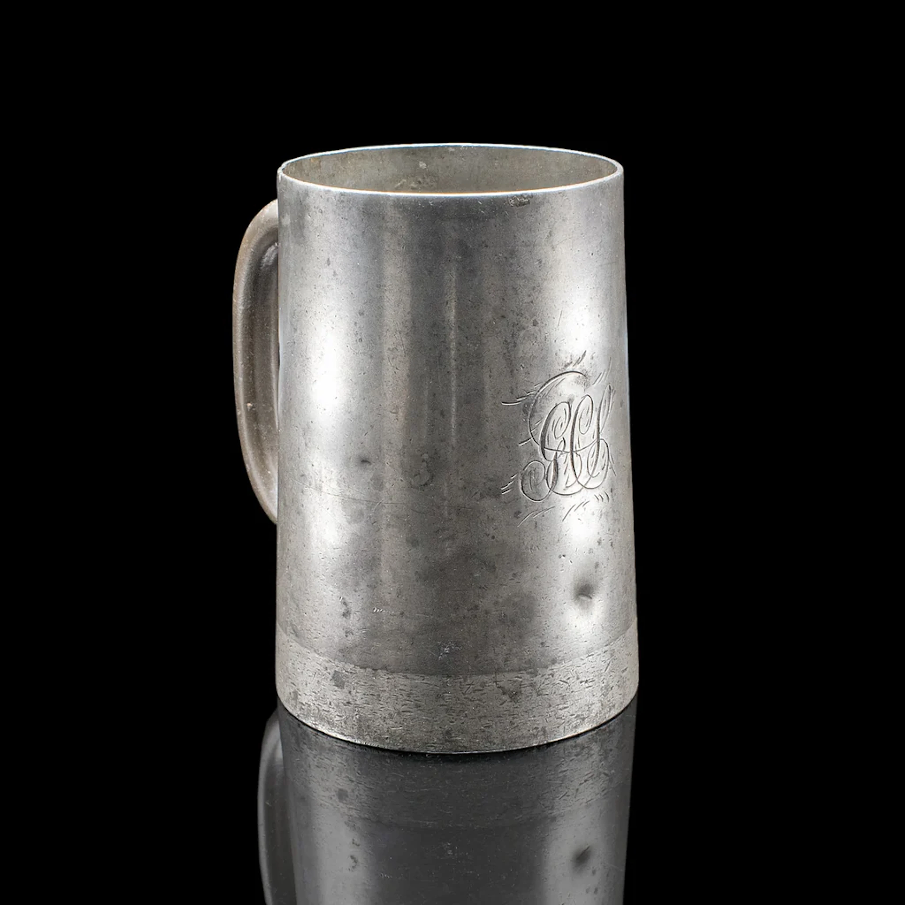 Antique Tavern Pint Tankard, English, Pewter Drinking Jug, Glass Base