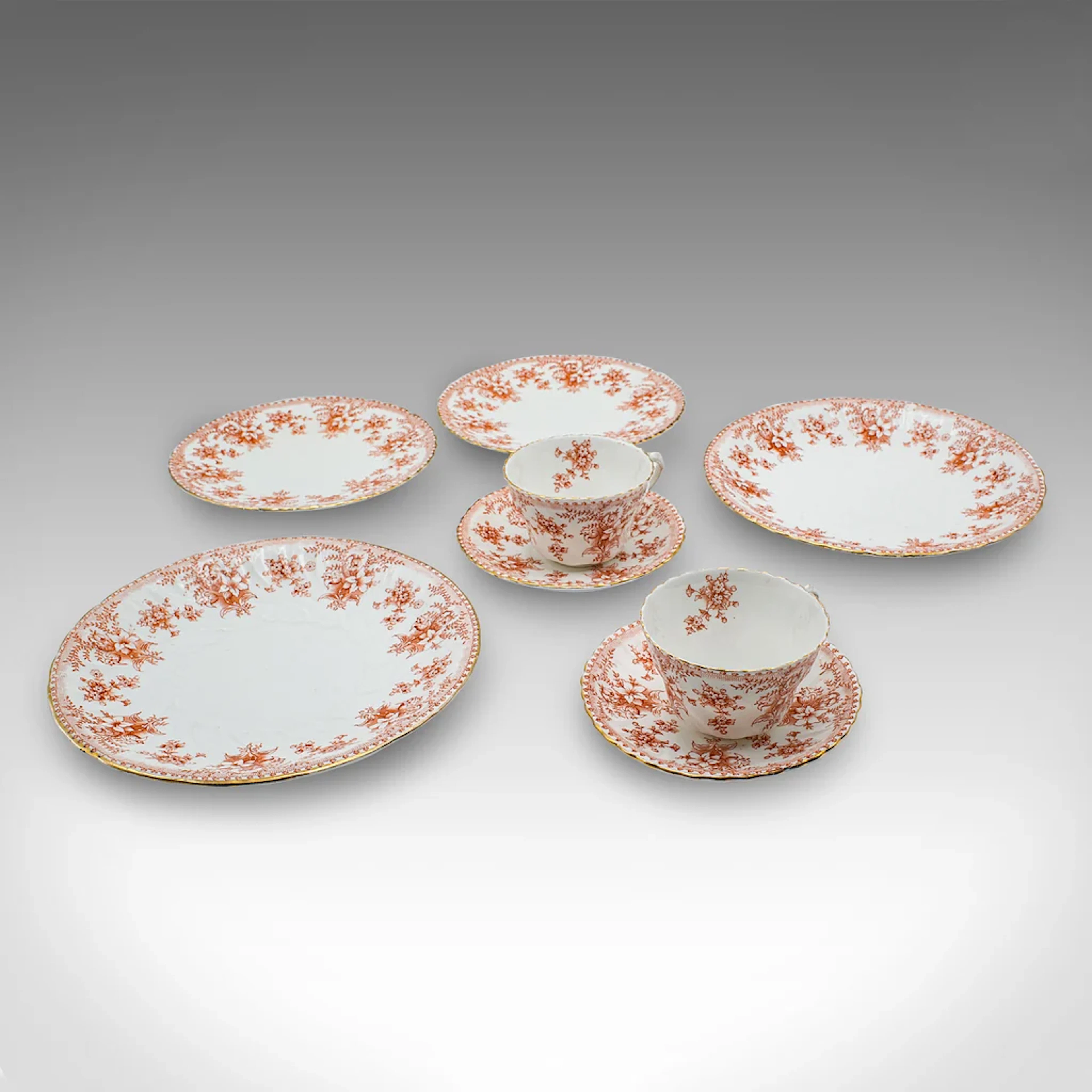 Antique Afternoon Tea Set, English, Bone China, Cup & Saucer, Plate, Victorian