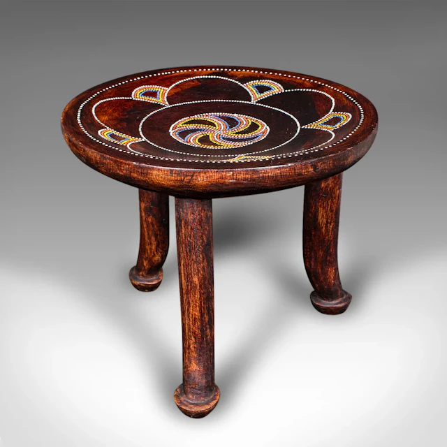 Small Antique Tribal Side Table, African, Fruitwood, Lamp, Stool