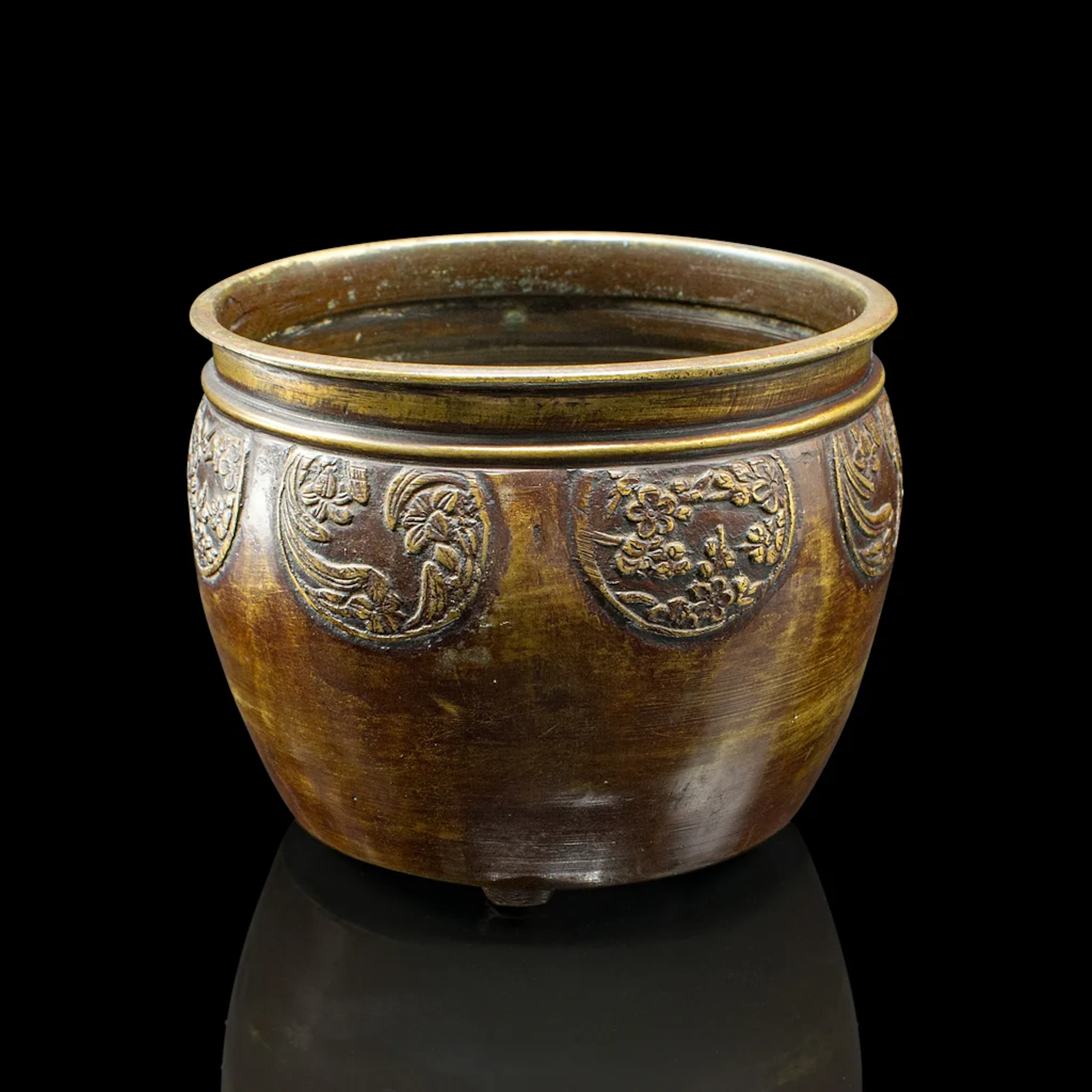 Small Antique Bronze Planter Bowl, Chinese, Decorative, Desk Pot