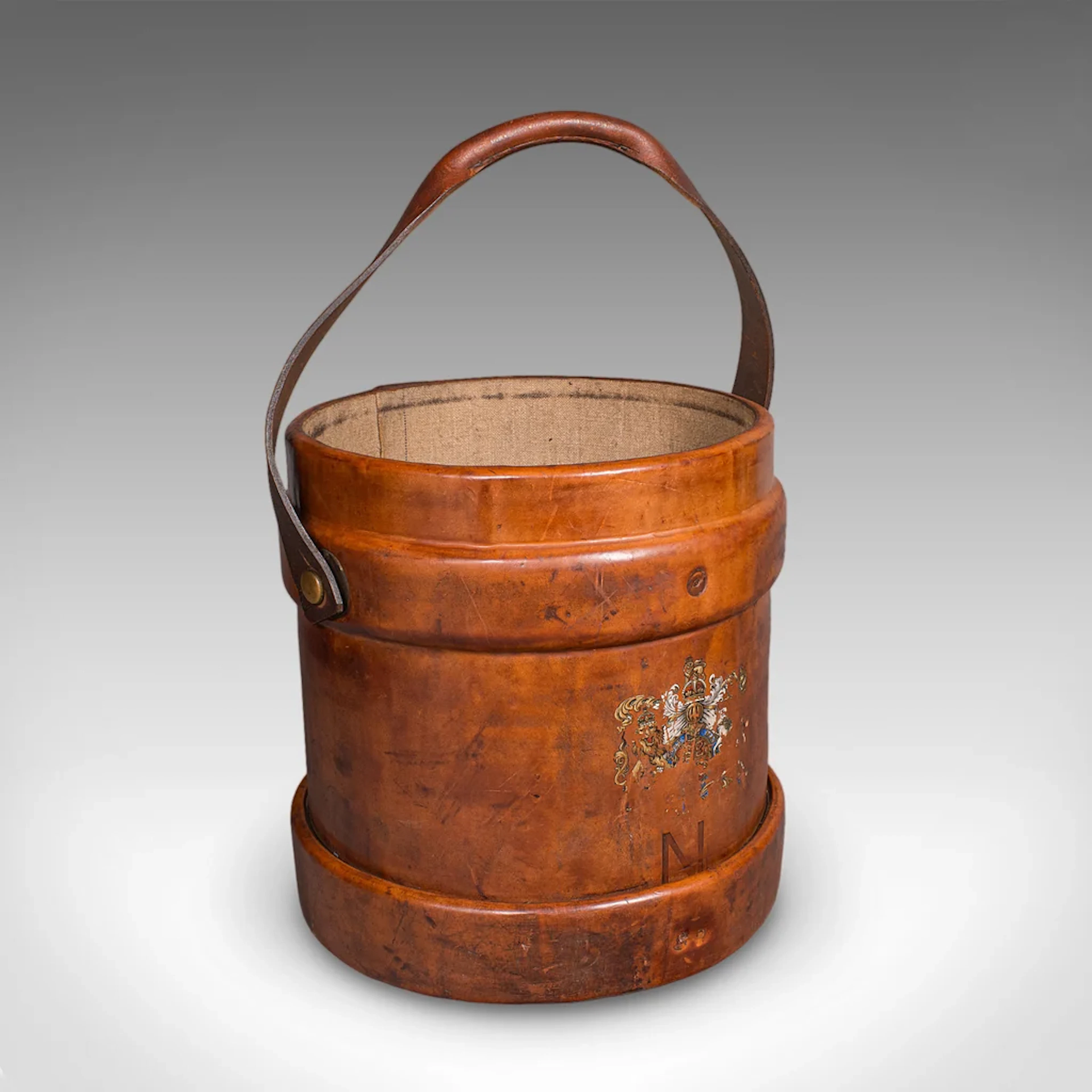 Vintage Drawing Room Waste Paper Basket, English, Leather Study Bin