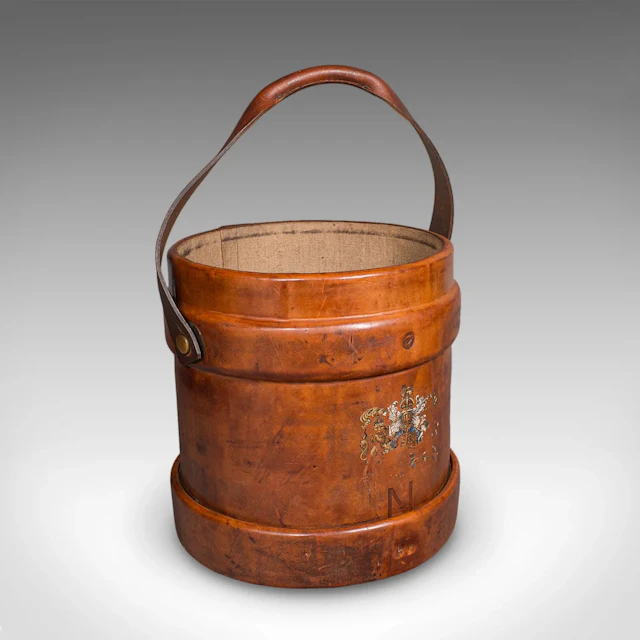 Vintage Drawing Room Waste Paper Basket, English, Leather Study Bin
