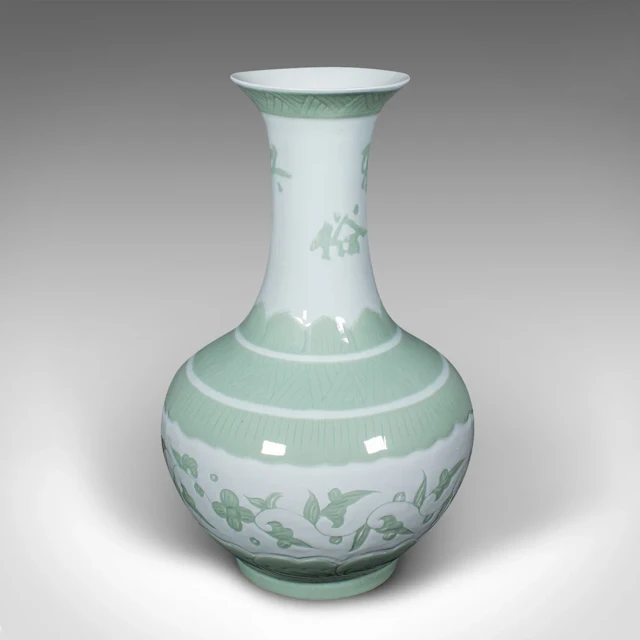Large Antique Flower Vase, Chinese, Celadon, Ceramic, Baluster Urn, Victorian