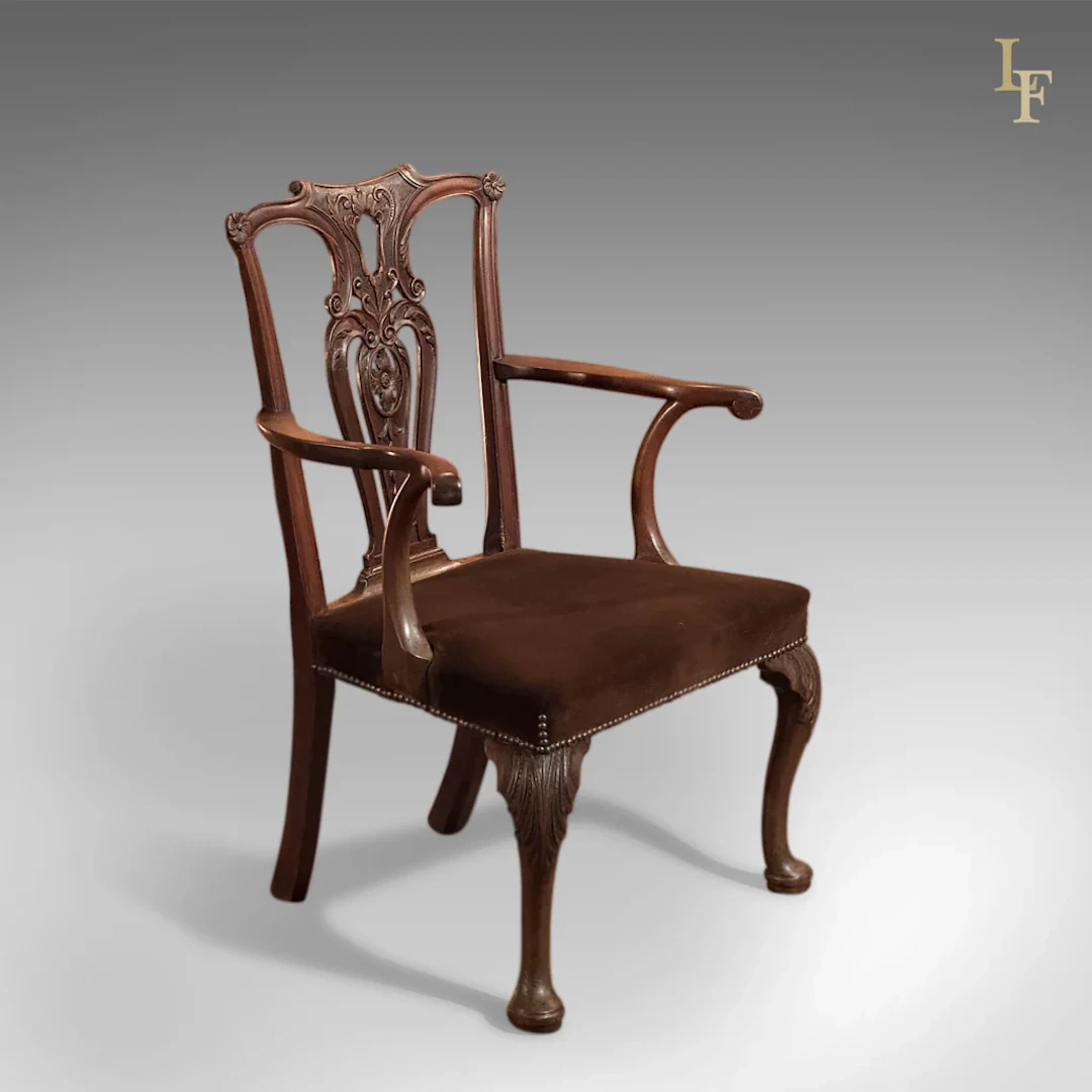 Antique Elbow Chair, 19th Century in Chippendale Taste