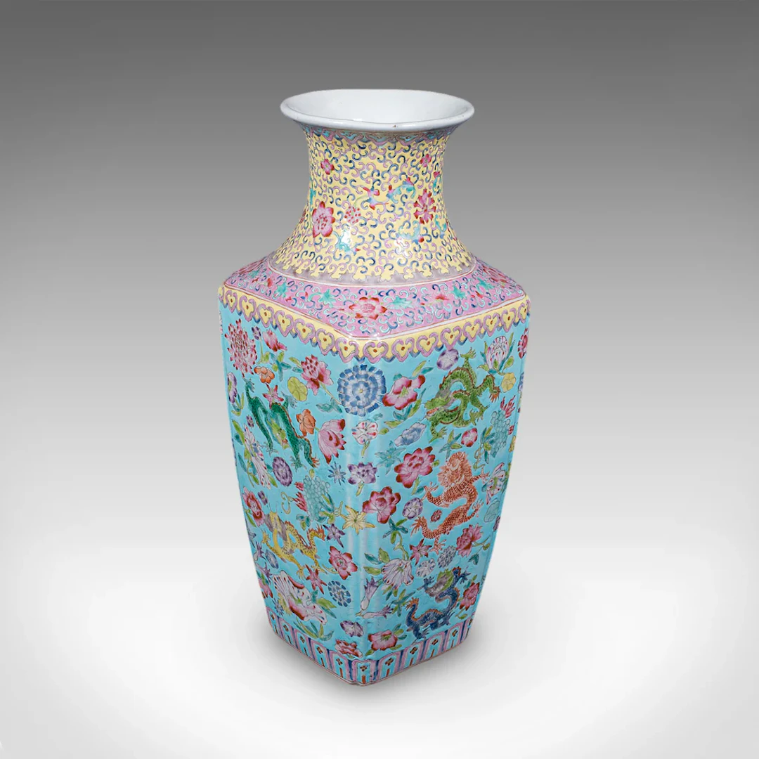 Vintage Famille Rose Display Vase, Oriental, Ceramic, Flower Urn
