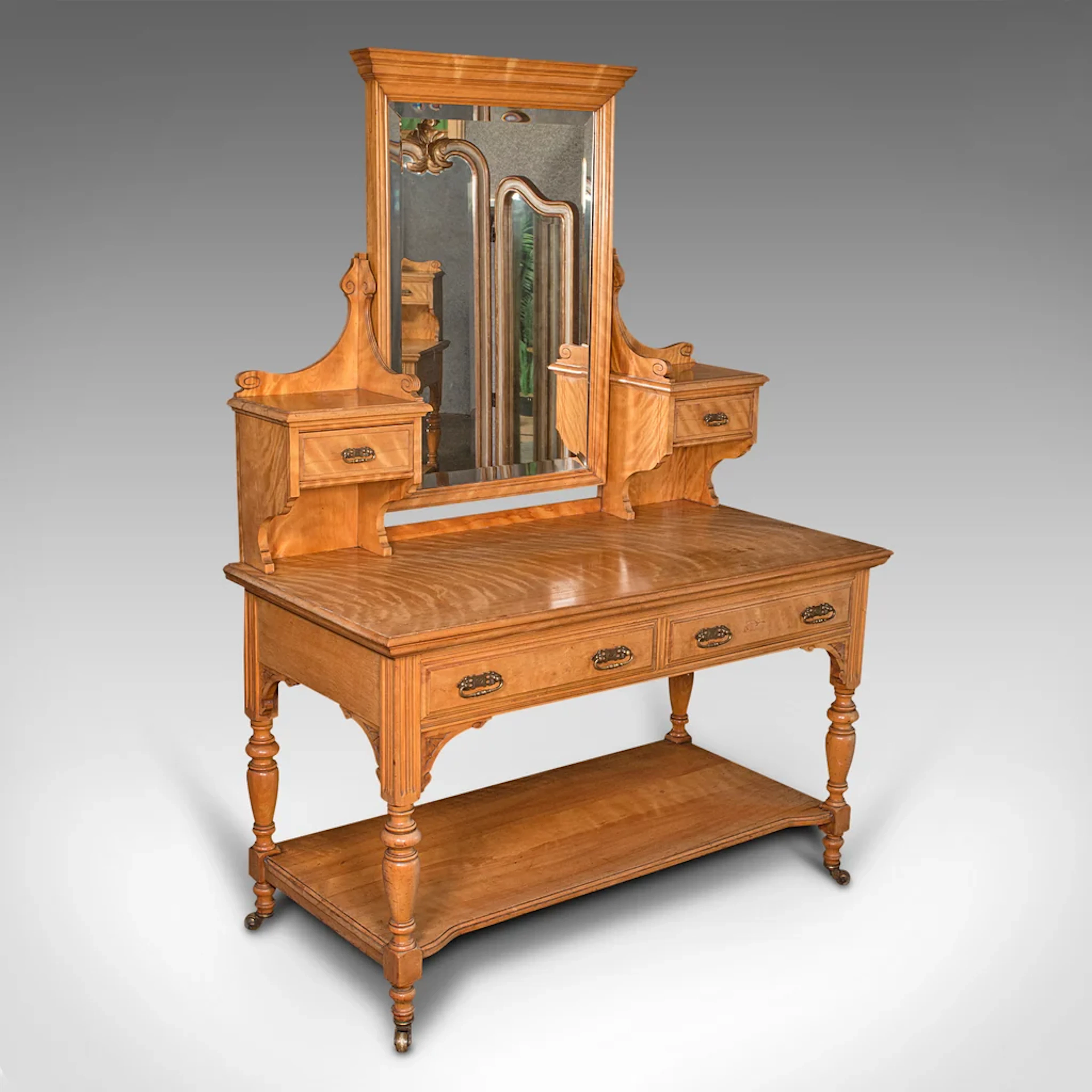 Grand Antique Dressing Table, Scottish, Satinwood, Bedroom, Vanity, Victorian