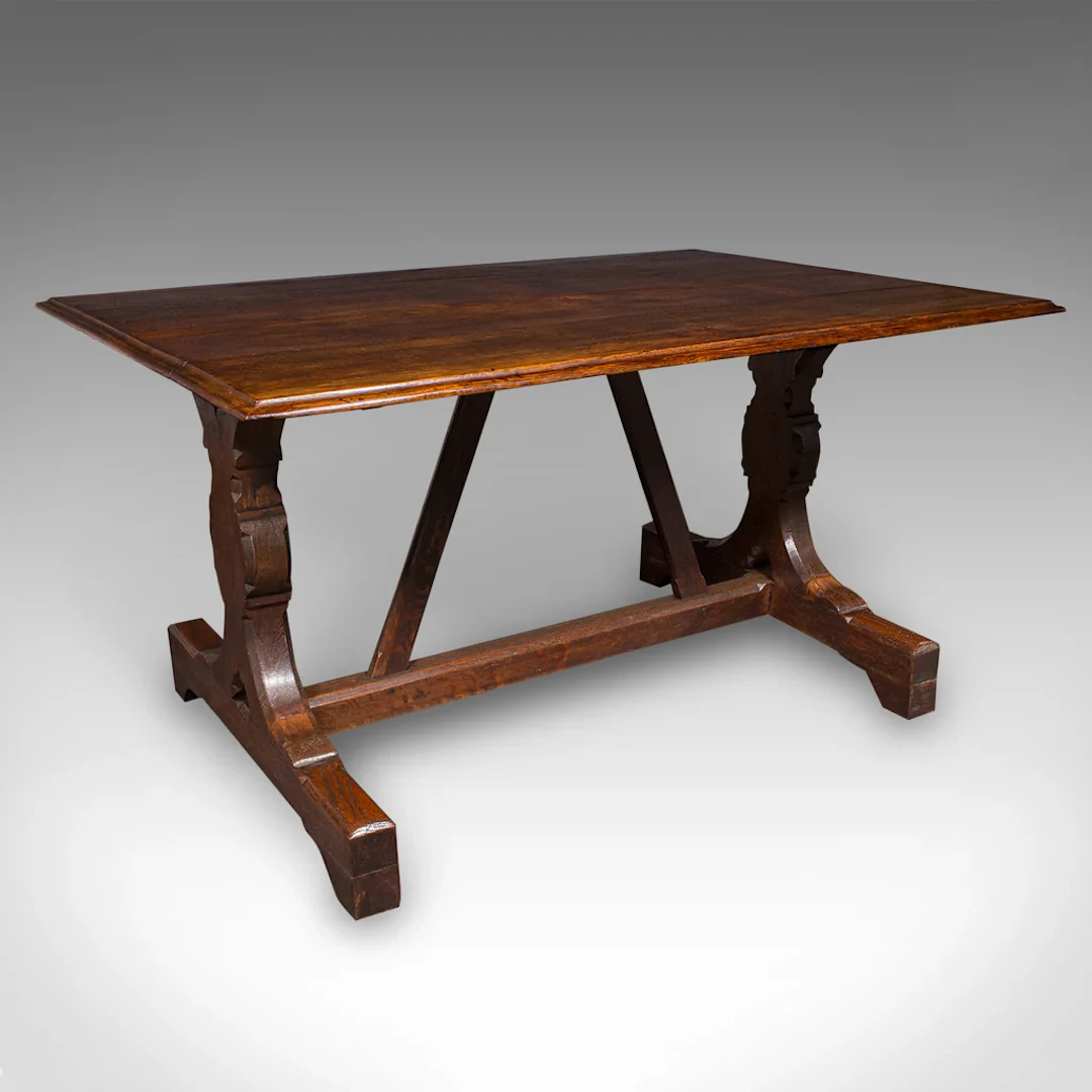 Antique 6 Seat Dining Table, English, Oak, Gothic Revival, Kitchen, Victorian