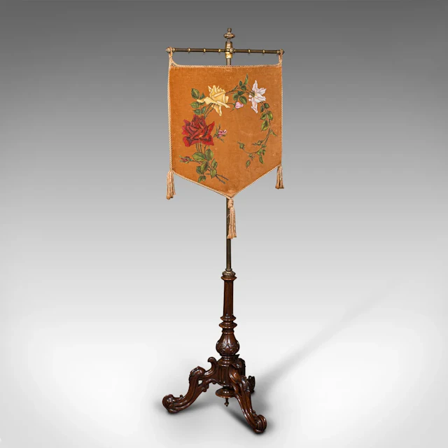 Antique Pendant Pole Screen, English Walnut, Fireside, Decorative