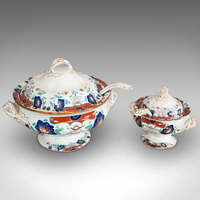 Vintage Serving Set, English, Ironstone, Soup Tureen, Cranberry Dish, Art Deco