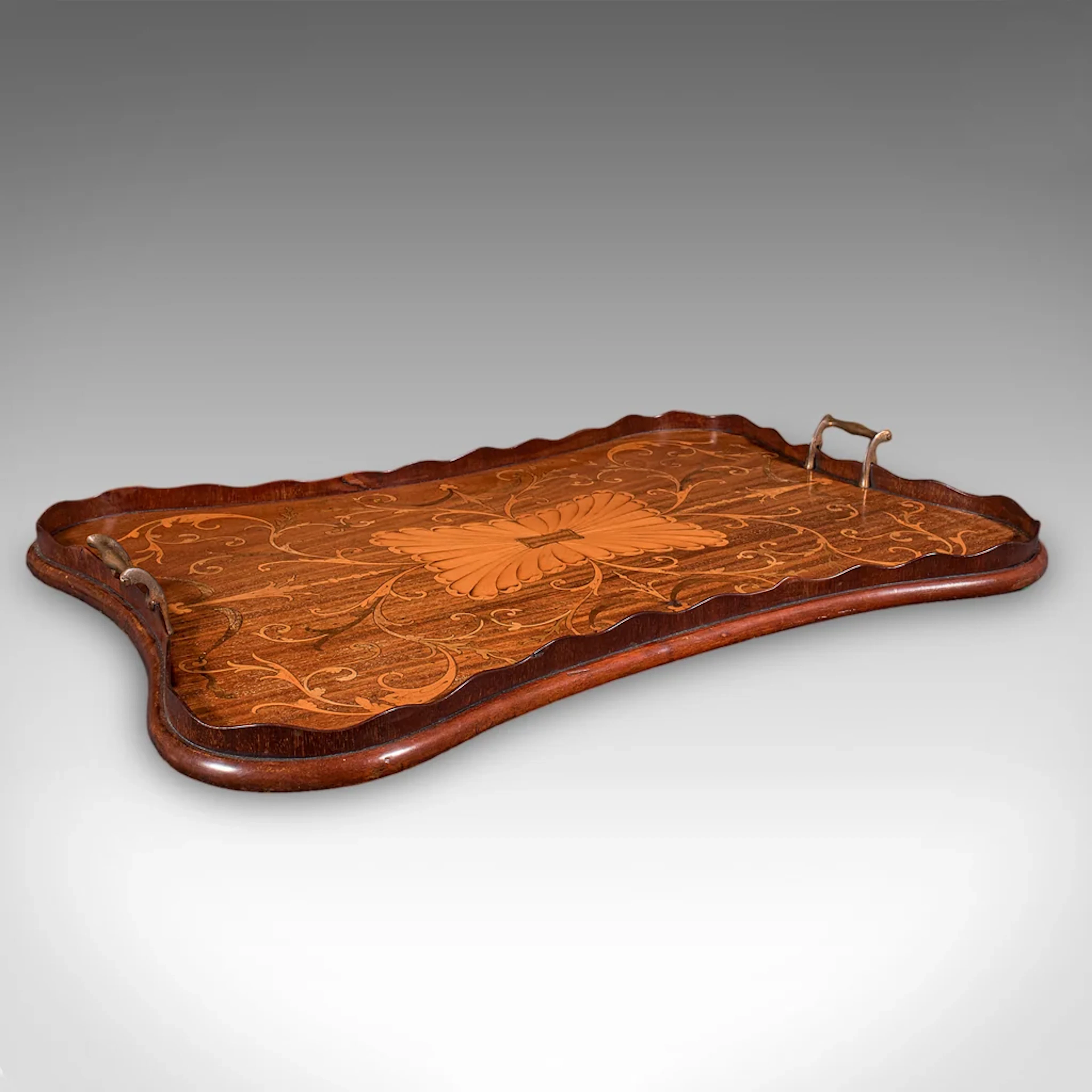 Antique Butler's Serving Tray, English, Afternoon Tea Platter, Inlay, Victorian