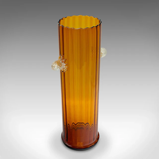 Tall Vintage Ribbed Vase, French, Art Glass, Flower Sleeve, Art Deco