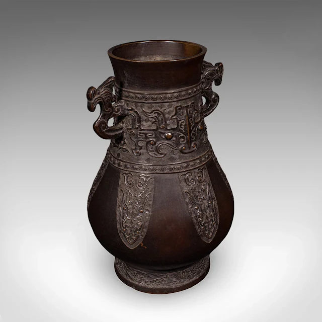 Antique Hu Vase, Oriental, Bronze, Flower Pot, Display Urn, Victorian, C.1880