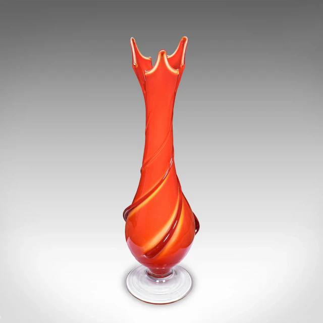 Vintage Murano Trumpet Vase, Italian, Art Glass, Display, Mid Century Modern
