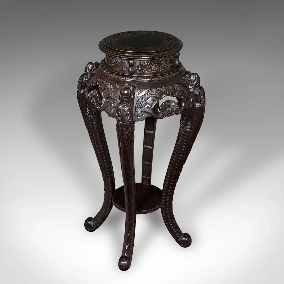 Antique Jardiniere Stand, Japanese, Ebonised, Portico Planter Table, Victorian