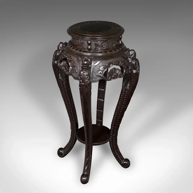 Antique Jardiniere Stand, Japanese, Ebonised, Portico Planter Table, Victorian