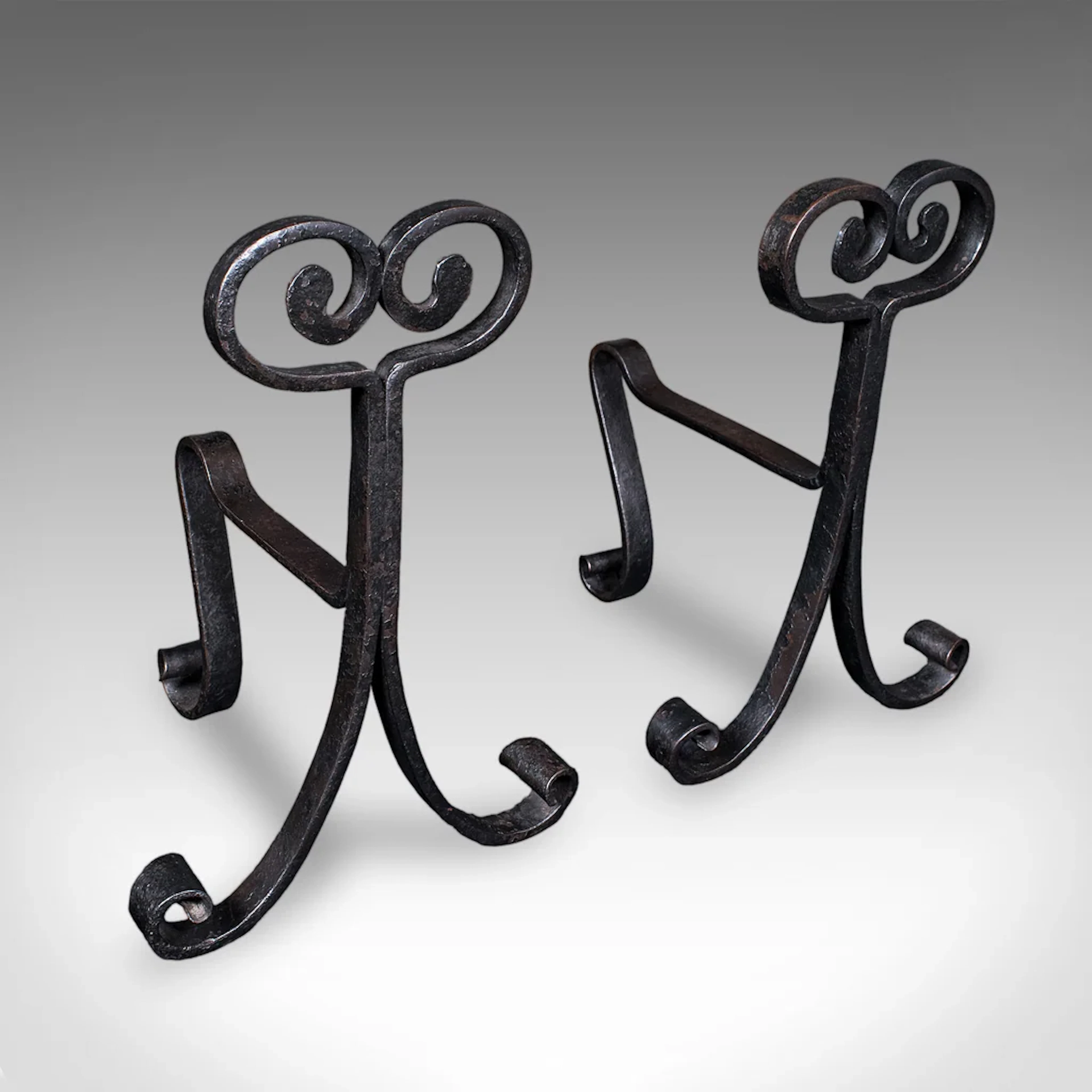 Pair of Antique Fire Tool Rests, French, Andirons, Art Nouveau, Victorian, 1900