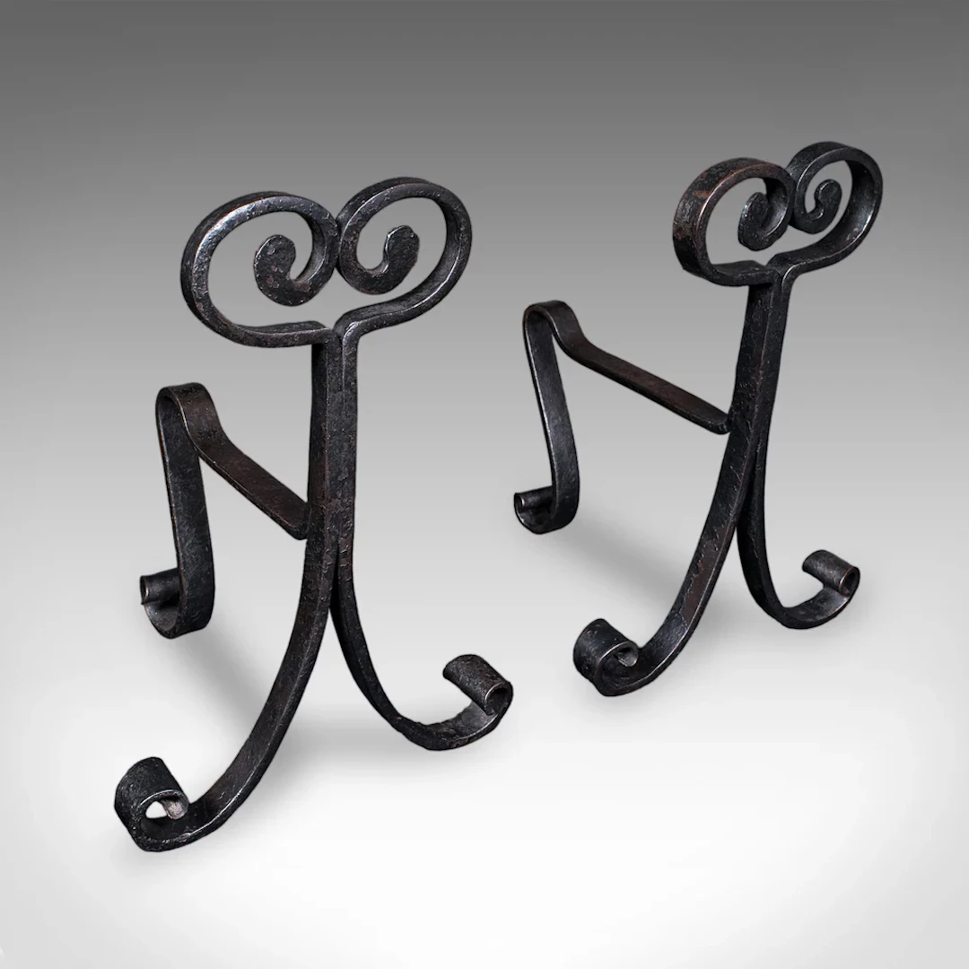 Pair of Antique Fire Tool Rests, French, Andirons, Art Nouveau, Victorian, 1900