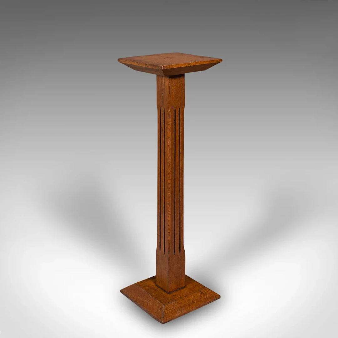 Antique Portrait Bust Stand, English Oak, Jardiniere, Torchere Column