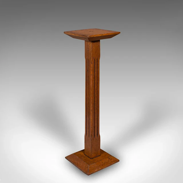 Antique Portrait Bust Stand, English Oak, Jardiniere, Torchere Column