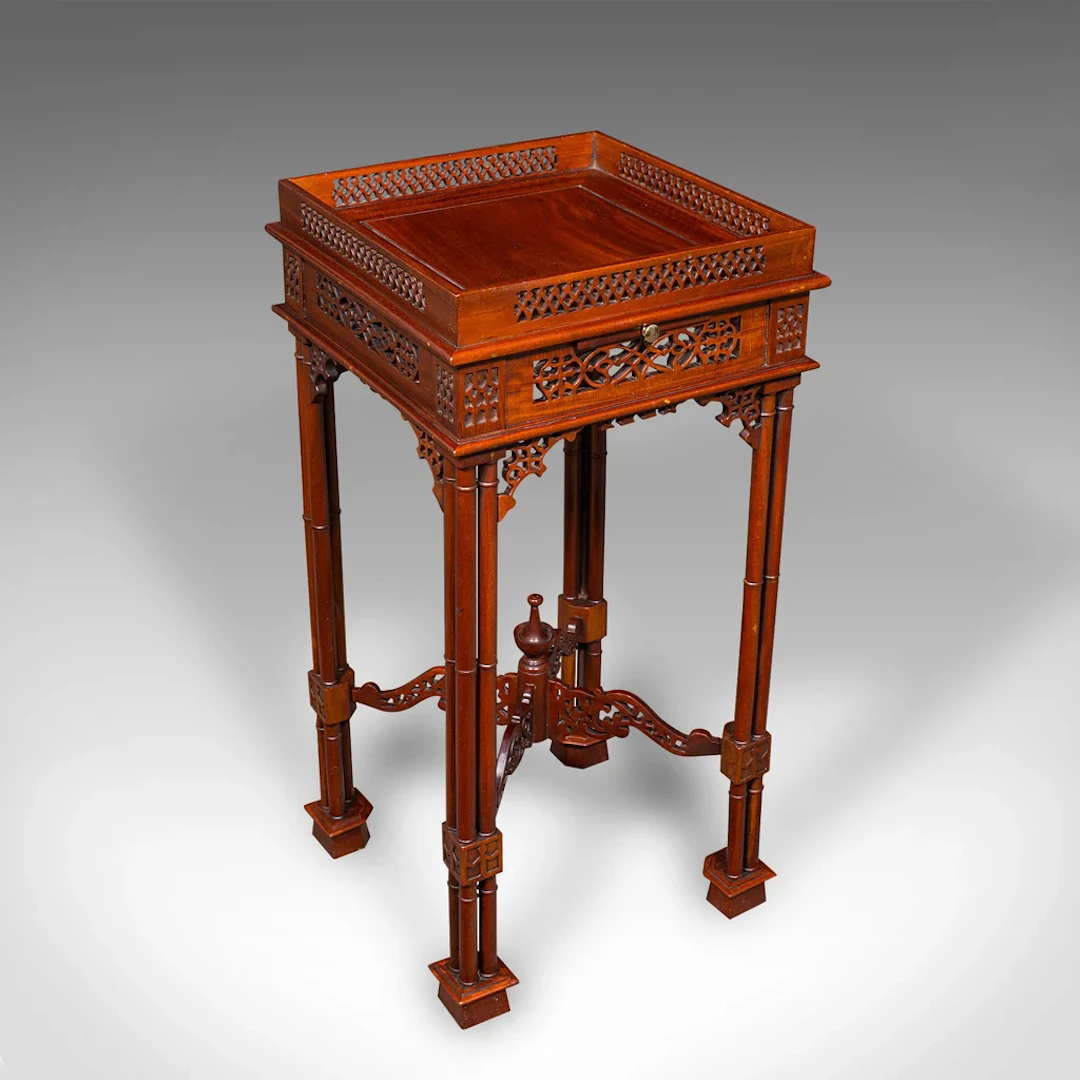 Vintage Occasional Table, Oriental, Chippendale Revival, Lamp, Side, Circa 1970