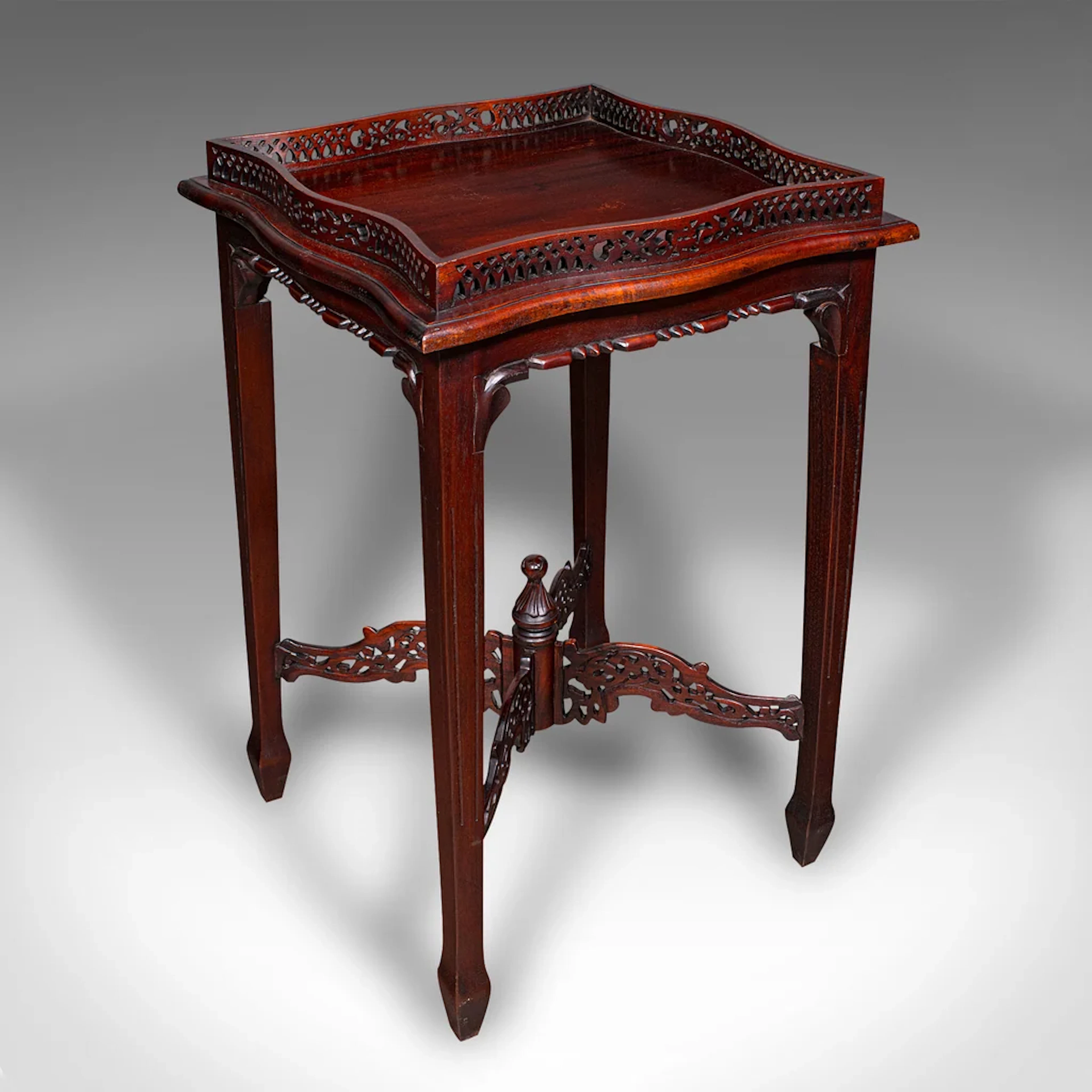Vintage Silver Display Table, Oriental Mahogany, Side, Lamp, Chippendale