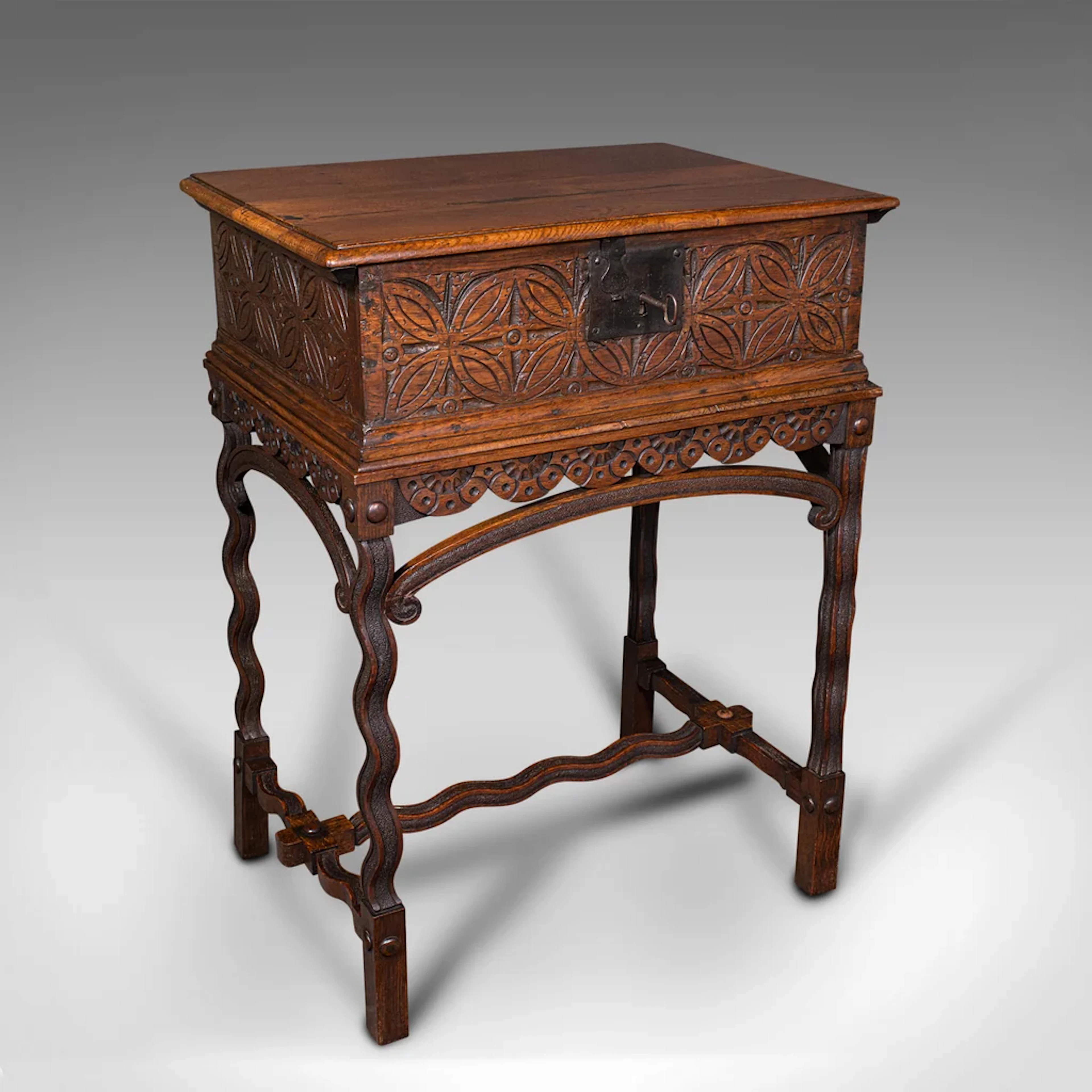 Antique Bible Box, English, Oak, Chest On Stand, William & Mary, Bespoke Frame