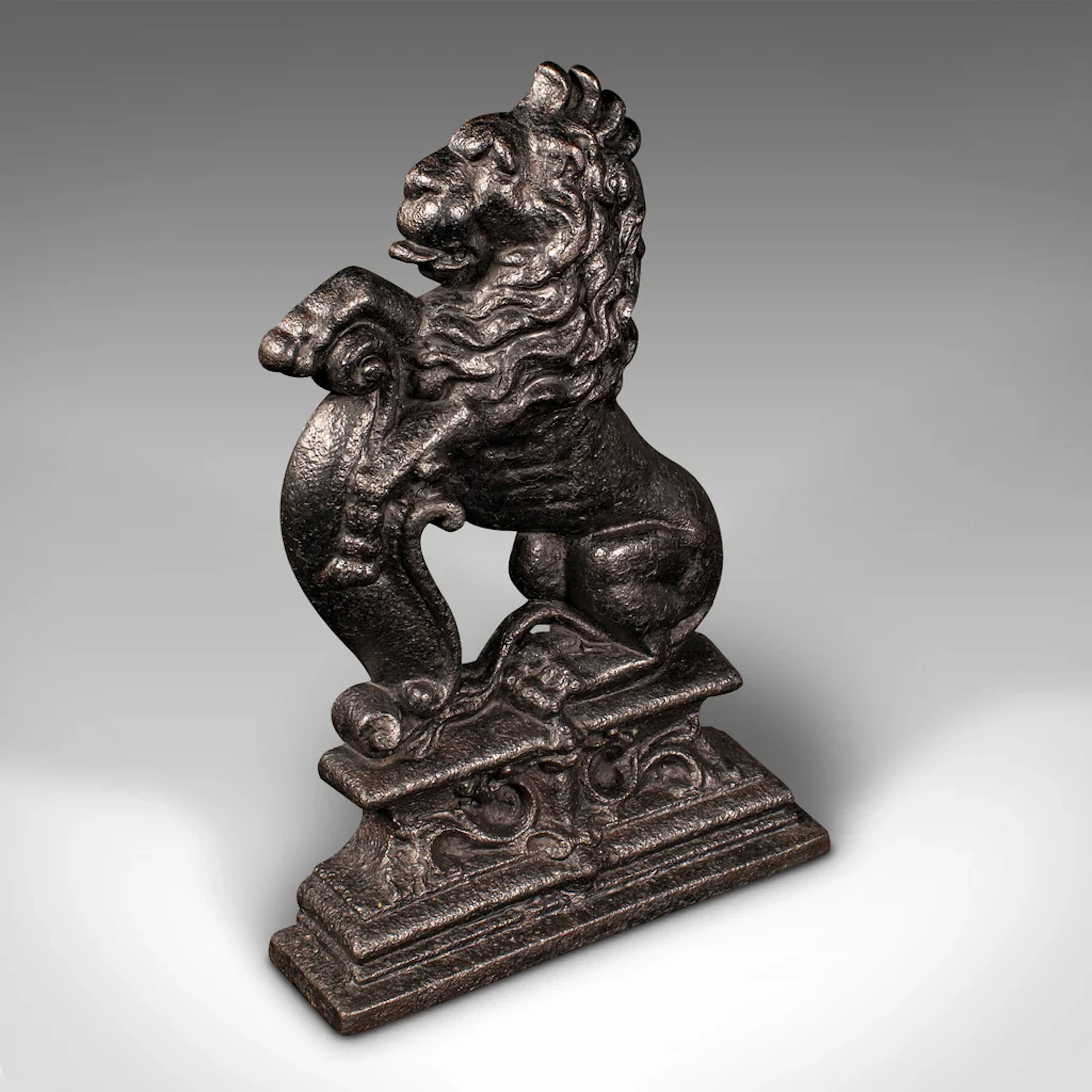 Antique Lion Rampant Doorstop, English, Cast Iron, Decor, Door Keeper