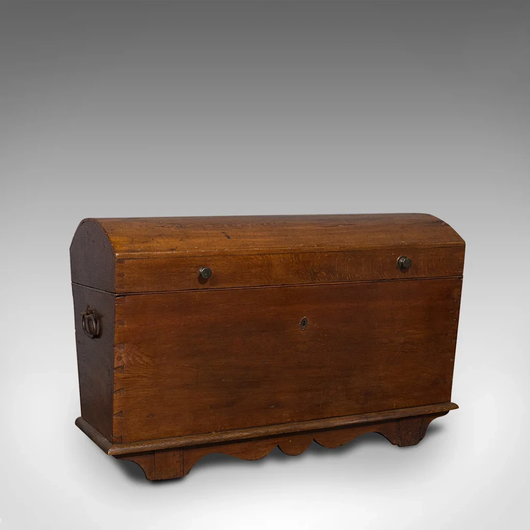 Large Antique Shipping Chest, English, Oak, Carriage Trunk, Georgian