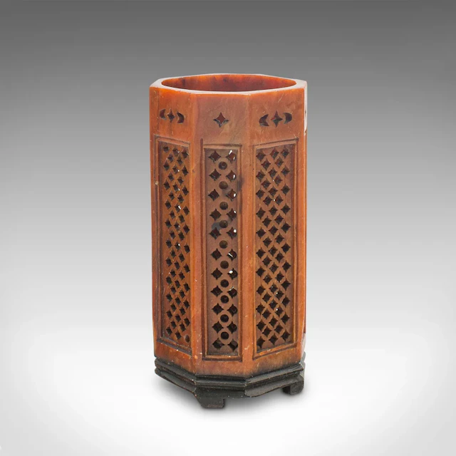Small Antique Calligrapher's Quill Pot, Chinese, Soapstone, Carved, Victorian