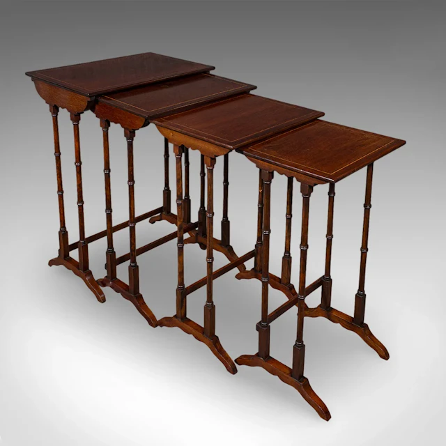 Antique Quartetto of Nesting Tables, English, Set of 4, Occasional, Edwardian