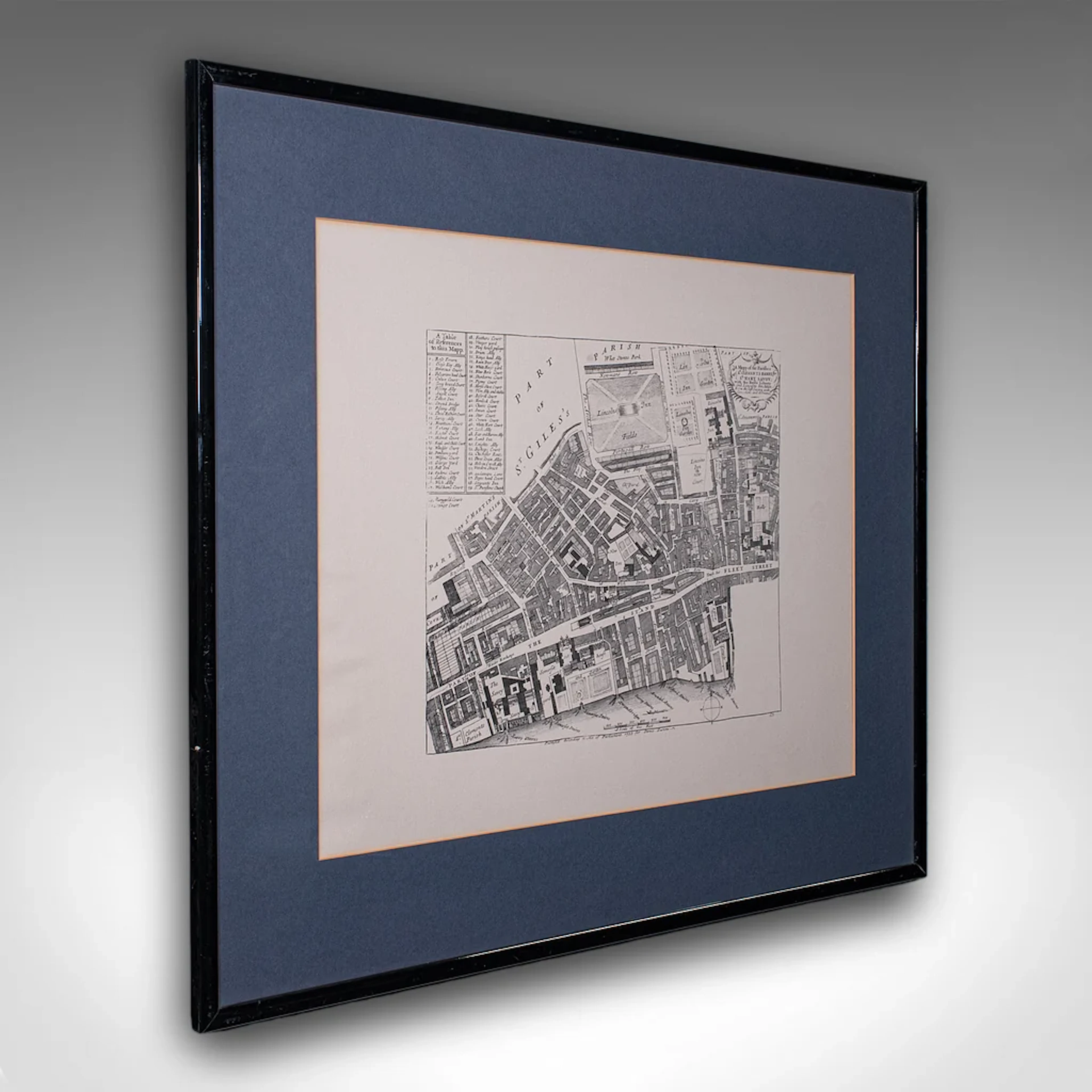Vintage 18th Century Street Map, London, Lincoln's Inn, The Strand, Cartography