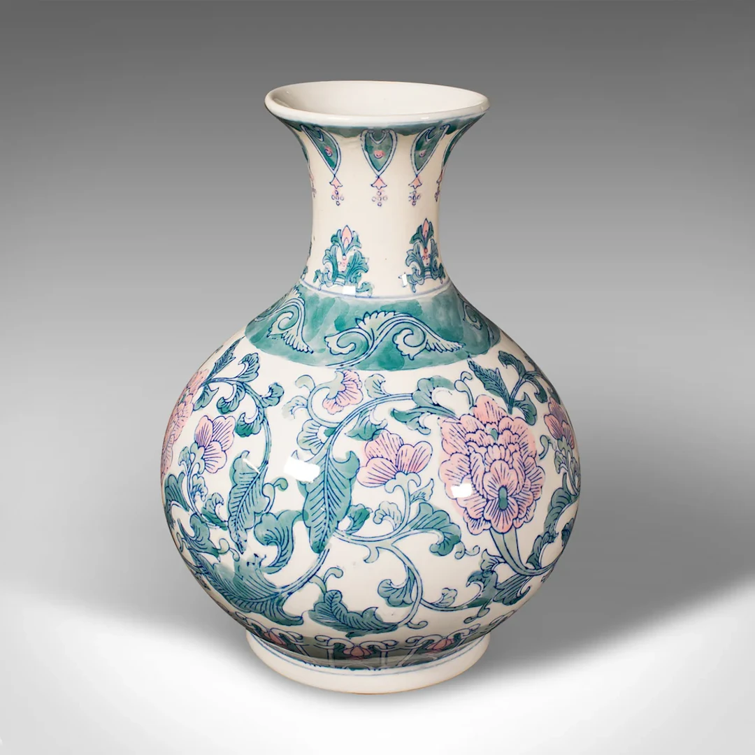 Large Vintage Baluster Vase, Chinese, Ceramic Flower Pot, Art Deco