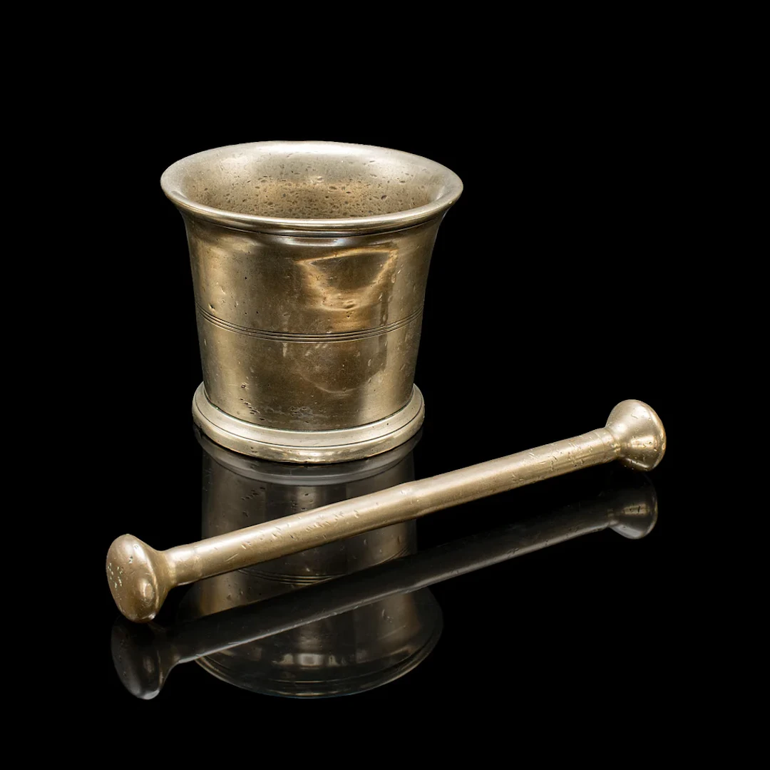 Antique Mortar and Pestle Set, English Bronze Apothecary Grinder